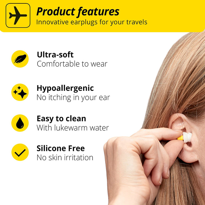 FlyFit - Earplugs for Pressure Relief & Preventing Ear Pain While Flying - Airplane Travel Essentials - Comfortable Reusable Hypoallergenic Earplugs with Ultra Soft Filter