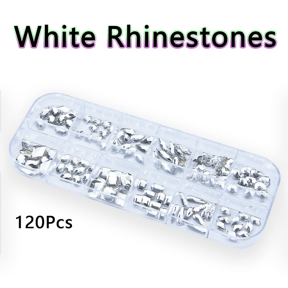 1620Pcs White Nail Rhinestones Crystals Glass Gems Stones White Round Beads Multi Shapes Sizes Flatback Rhinestones for Nail DIY Crafts Clothes Shoes Jewelry