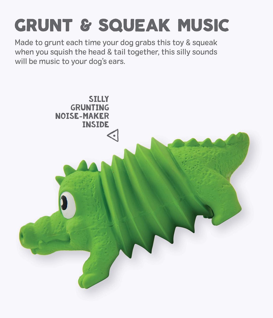 Accordionz Latex Rubber Squeaking Toy - Squeaky and Grunting Dog Toy, Alligator