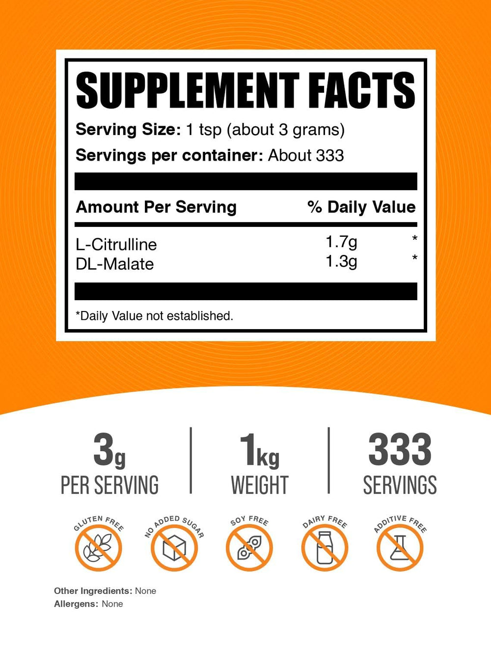 .com L-Citrulline Malate 2:1 Powder - L Citrulline Malate Supplement, Citrulline Malate Powder - Unflavored & Gluten Free - 3g per Servings, 333 Servings, 1kg (2.2 lbs)