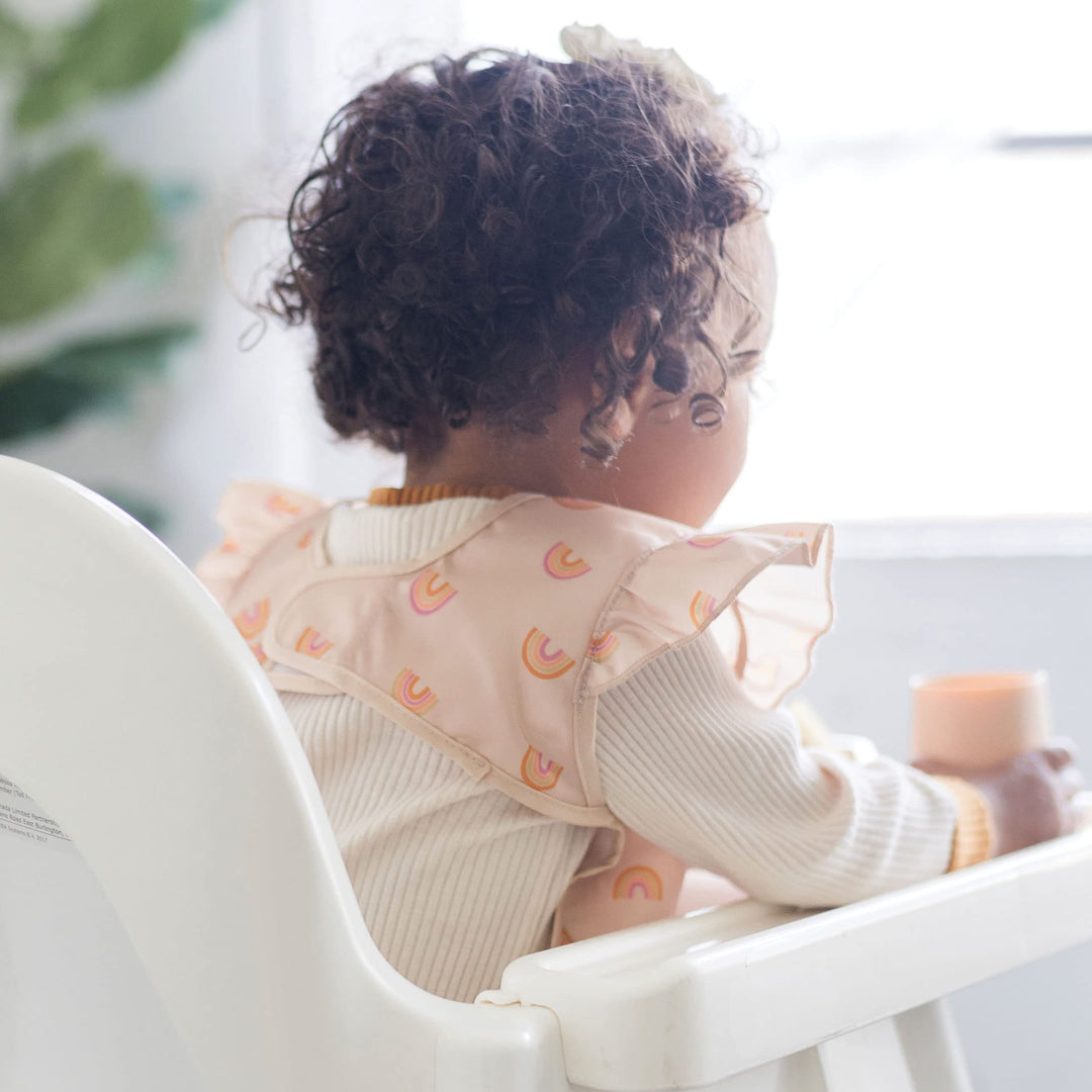 Mess Proof Baby Bib - Waterproof Baby Apron - Machine Washable - PVC, BPA, & Phthalate Free - Great Travel Bib for Baby Eating - Baby Food Bibs (Boho Rainbow, Small 6-24 Months)