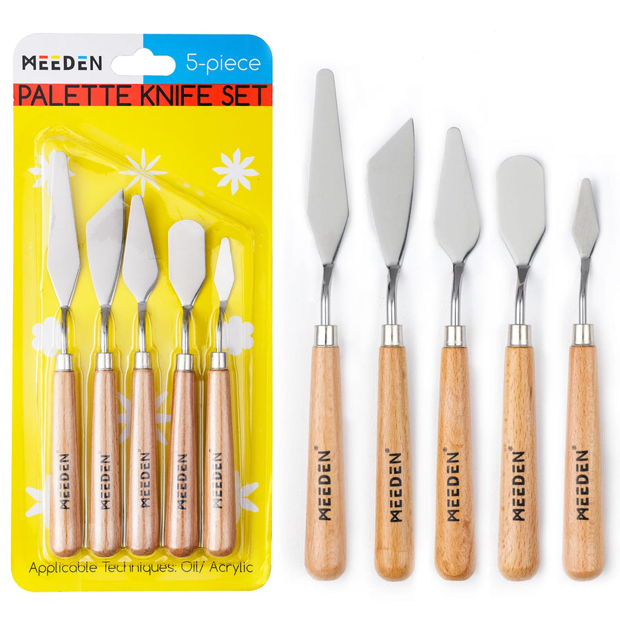 5Pcs Palette Knife Set: Stainless Steel Painting Knives with Wood Handle - Pallet Knife Set for Oil Canvas Acrylic Painting Color Mixing