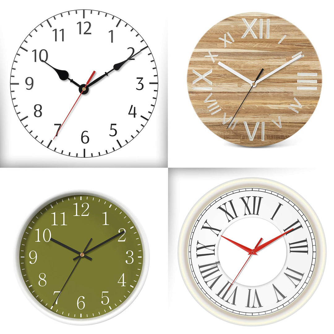 4 Pieces Quartz DIY Wall Clock Movement Mechanism Battery Operated Clock Motor Kit with 6 Sets of Hands (0.5 Inch/ 13 mm, Red, White, Black, Gold)