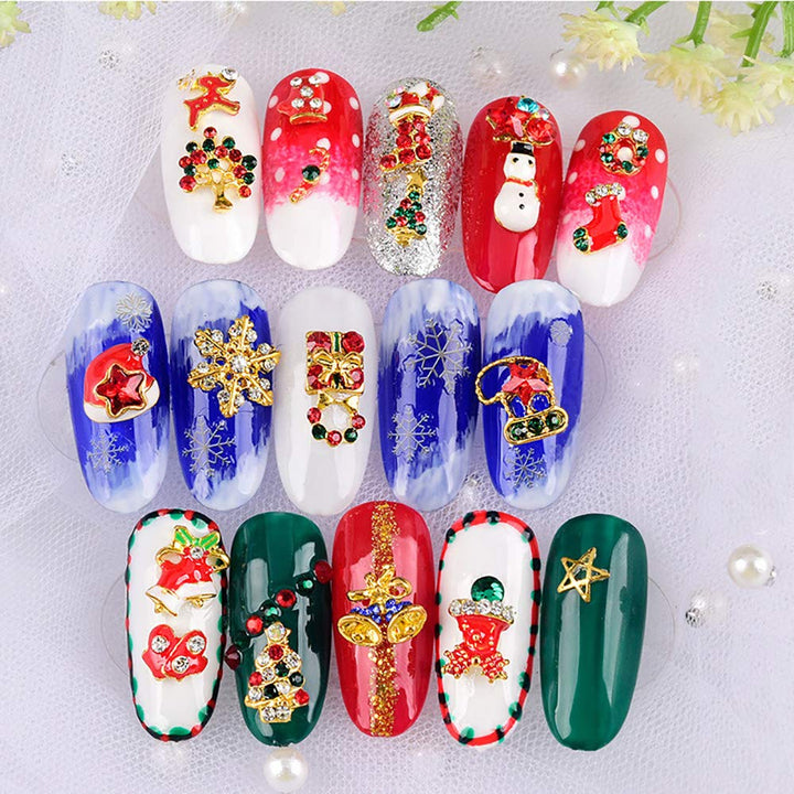 20 Pcs Christmas 3D Metal Nail Art Studs Set Snowman Tree Nail Charm Nail Rivet Kit Manicure Jewelry With 1Pc Tweezers And Picker Pencil