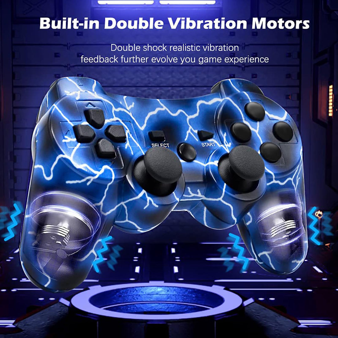 PS3 Controller Wireless 2 Pack Double Shock Gamepad for PlayStation 3 Remotes, Six-Axis Wireless PS3 Controller with Charging Cable, Blue+ Purple
