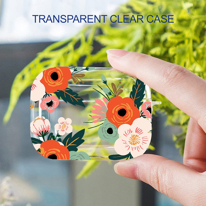 for AirPods Pro Case Cover, Clear Flower Air Pod Pro Case for Women Girls Cute Soft Protective iPods Pro Cover with Keychain Compatible with Apple AirPods Pro Charging Case, Floral