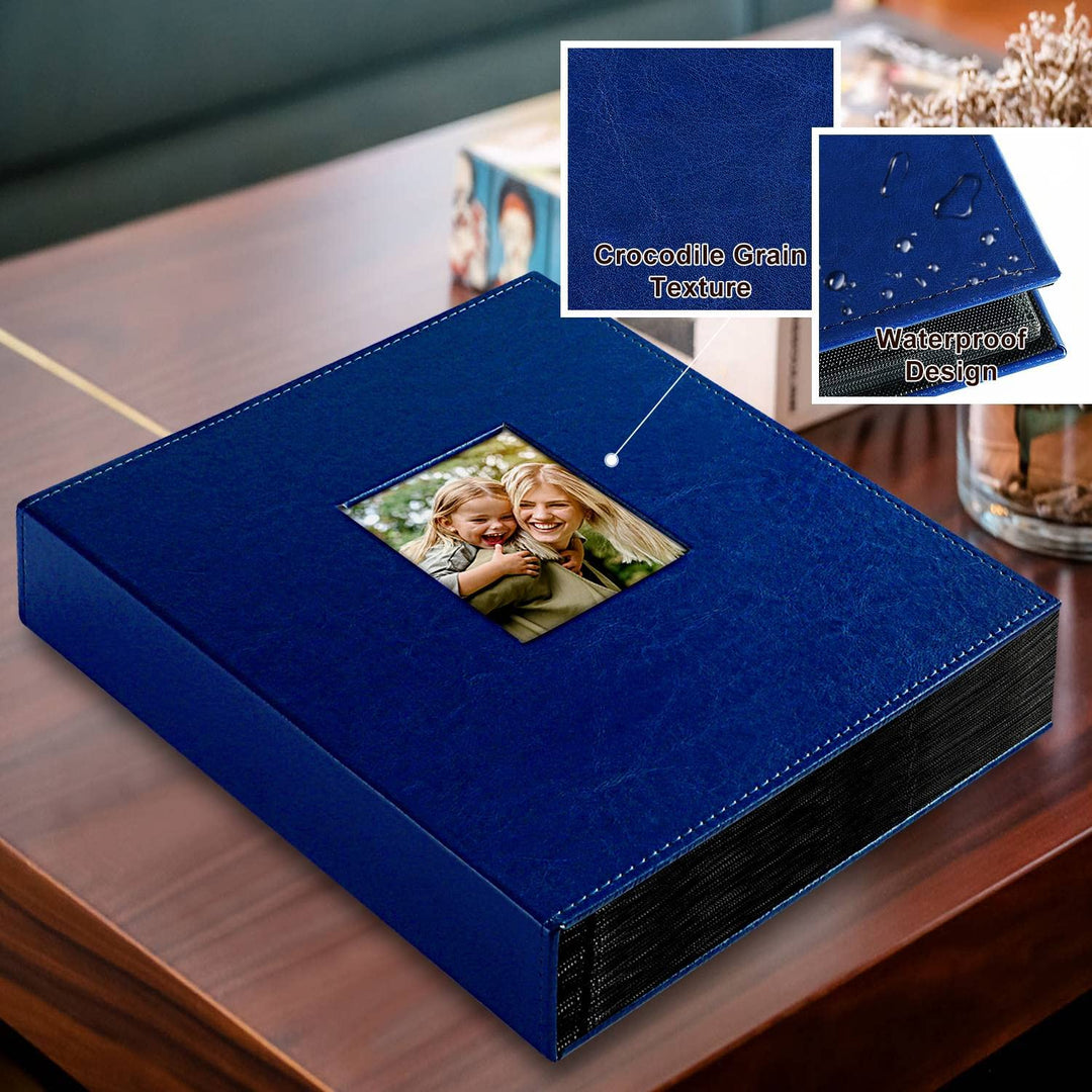 Photo Album 4x6 400 Pockets, Leather Photo Albums Holds 400 Vertical Pictures Only Blue