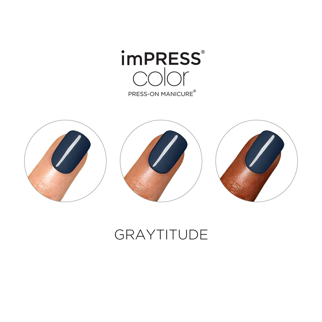 KISS Color Press-On Manicure, Gel Nail Kit, PureFit Technology, Short Length, “Graytitudeâ€Â, Polish-Free Solid Color Mani, Includes Prep Pad, Mini File, Cuticle Stick, and 30 Fake