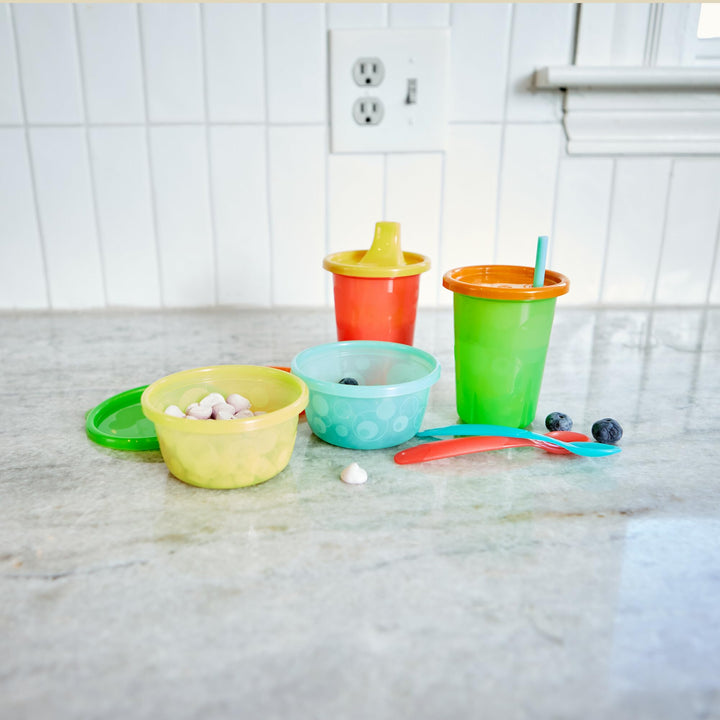 Take & Toss Spill Proof Sippy Cups - Rainbow Party Pack - Reusable Toddler Cups - Kids Cups and Snap On Lids for Ages 9 Months and Up - 20 Count