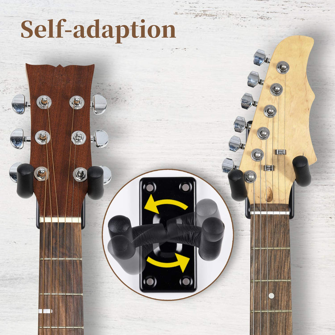 Guitar Wall Mount Hanger Hook Holder Stand 2 Pack Guitar Hangers Hooks for Acoustic Electric and Bass Guitars (2Pack-Black)