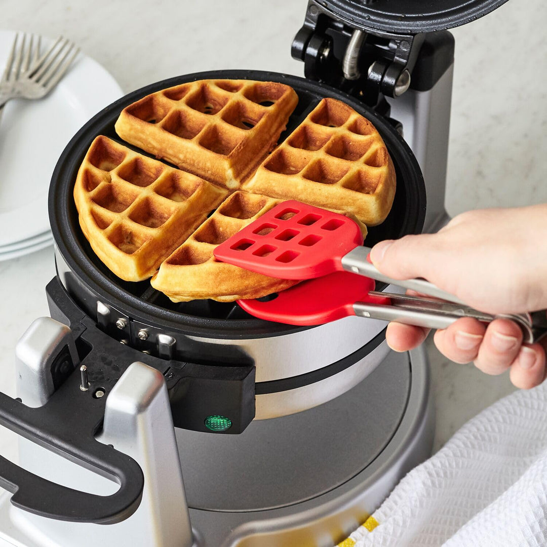 Waffle Tongs, Mini Silicone Easy-Grip, Non-Slip Handle, Candy Apple Red