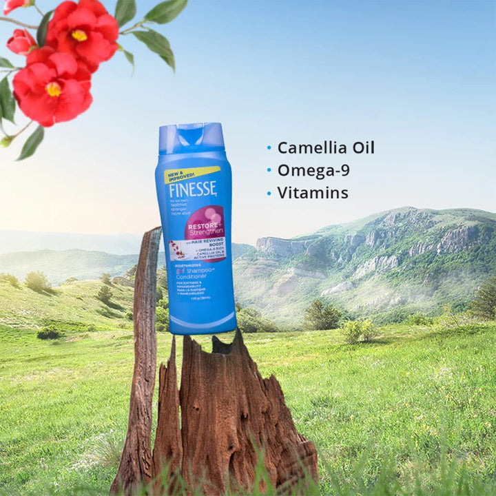 Restore & Strengthen Moisturizing Shampoo & Conditioner 384 ml with Hair Reviving Boost of Omega 9 Rich Cameillia Oil & Active Portiens