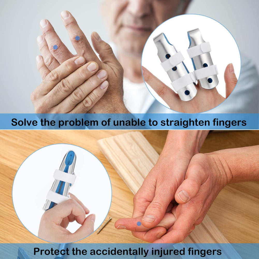 10 Pieces Finger Splints Metal Padded Finger Support Finger Stabilizer with Soft Foam Interior and Loop Straps, 3 Sizes(10 Pieces,Blue)