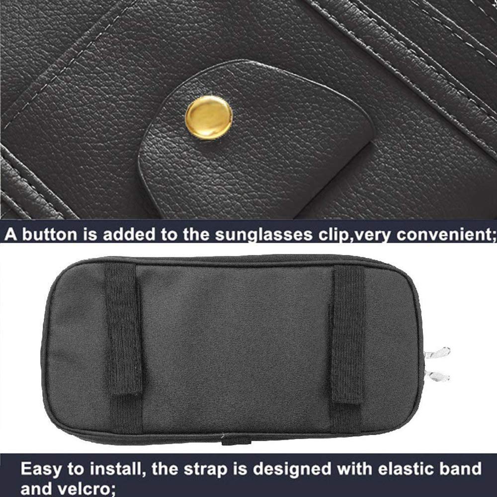 Car Sun Visor Organizer, PU Leather Auto Interior Accessories Pocket Organizer with Multi-Pocket with Zipper Net (Black)