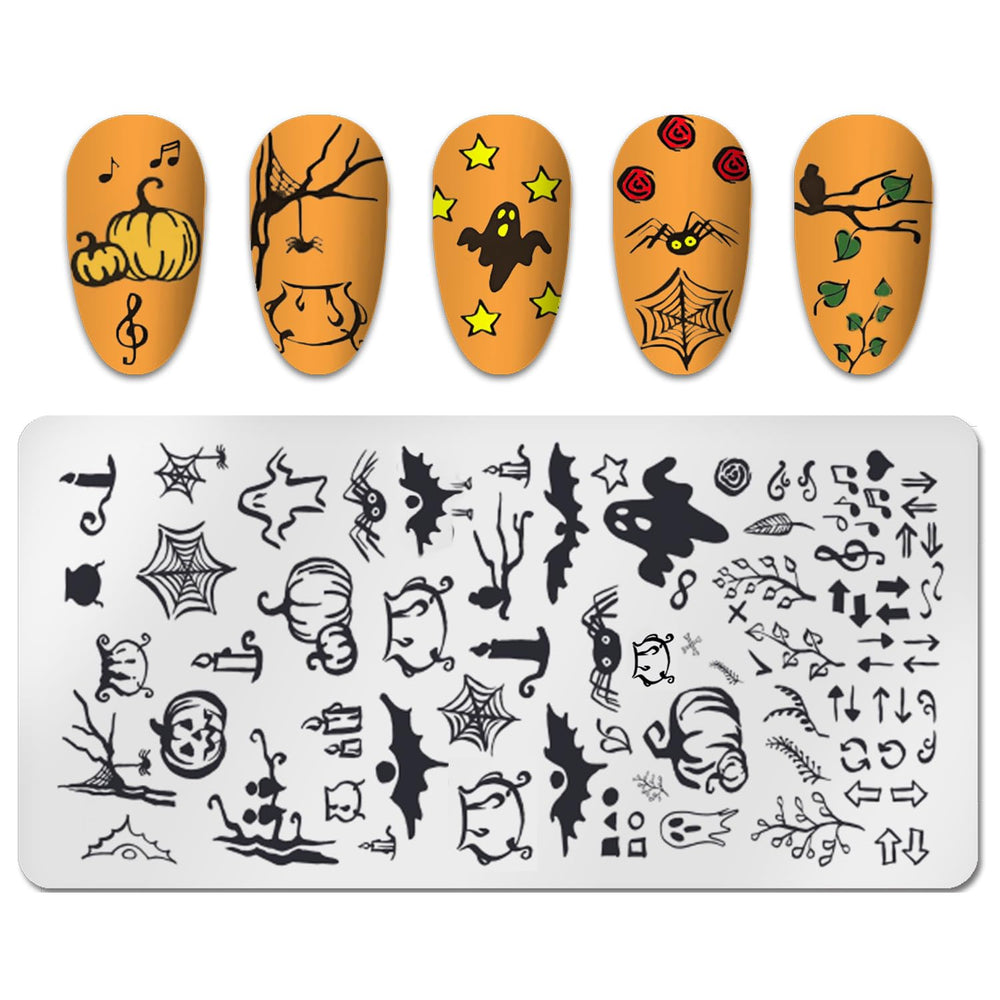 6pcs Nail Stamping Plate Halloween Pumpkin Bats Flame Nail Stamp Nail Stencils Stamping Plates For Nails DIY Nail Accessories