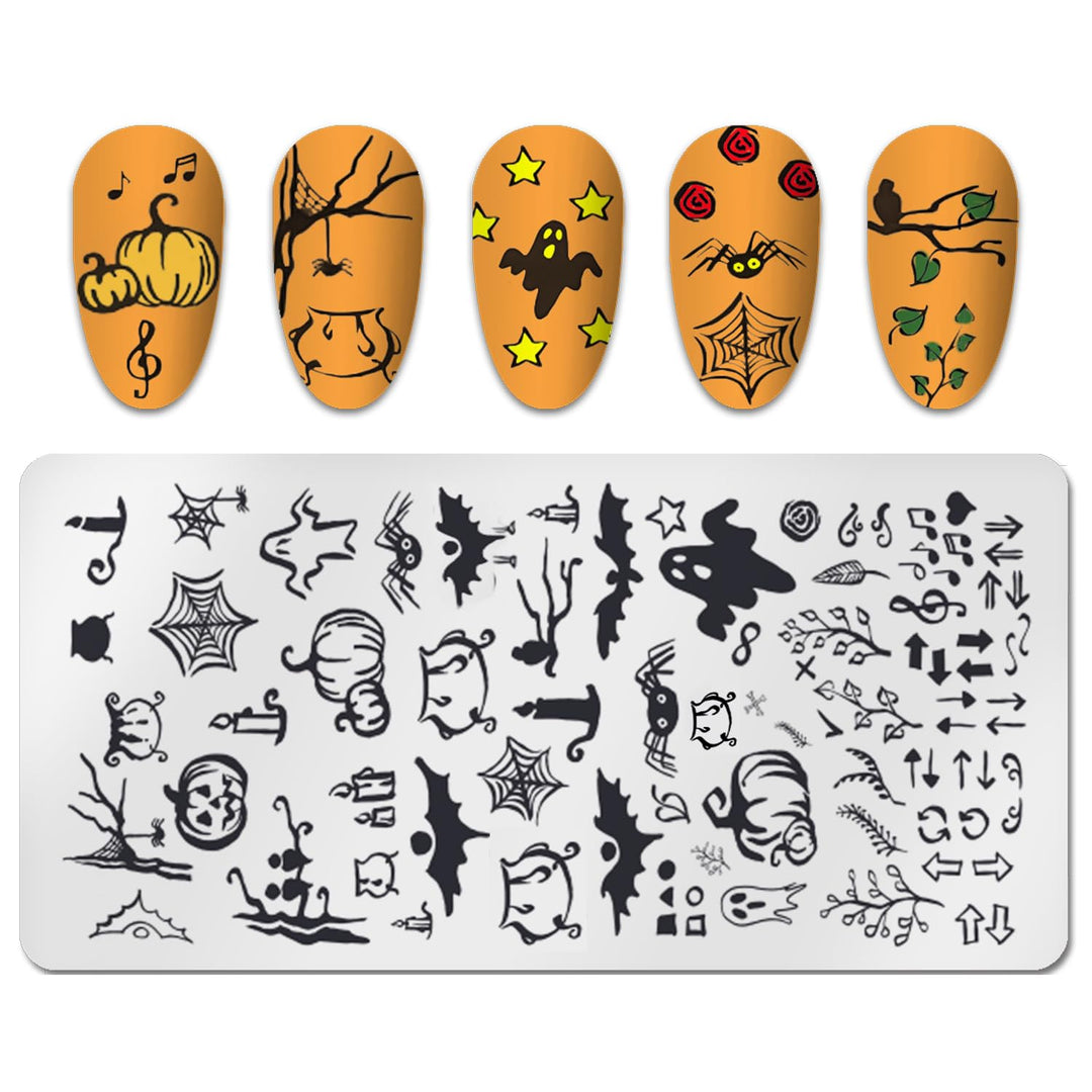 6pcs Nail Stamping Plate Halloween Pumpkin Bats Flame Nail Stamp Nail Stencils Stamping Plates For Nails DIY Nail Accessories