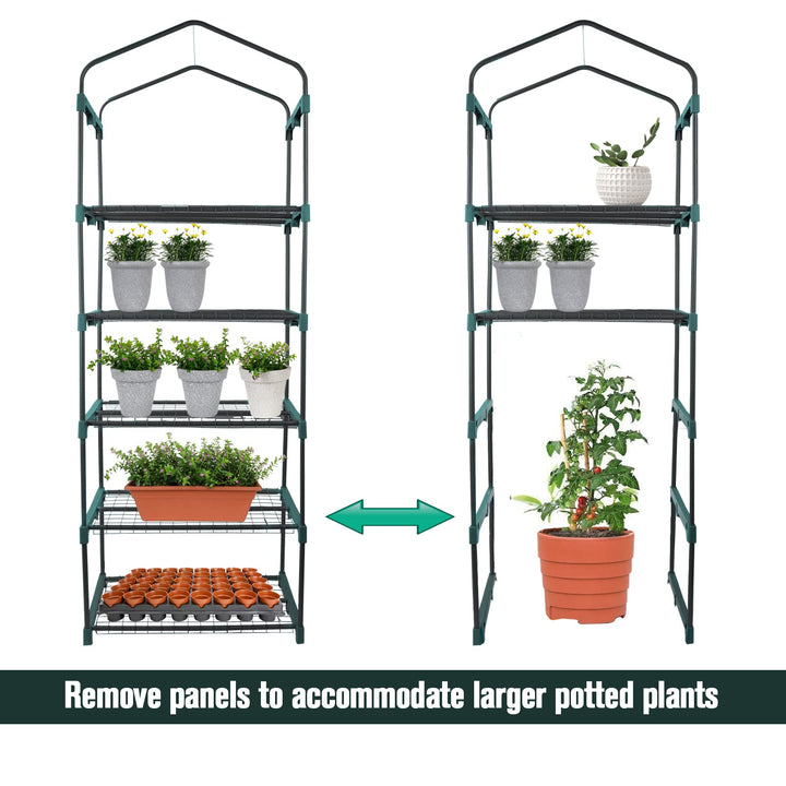 Garden 4 Tier Mini Greenhouse - 63'' H x 27'' L x 19'' W - Sturdy Portable Gardening Shelves with Durable PE Cover w/ Roll-Up Zipper Door- Small Green House Indoor & Outdoor for Plants Flowers