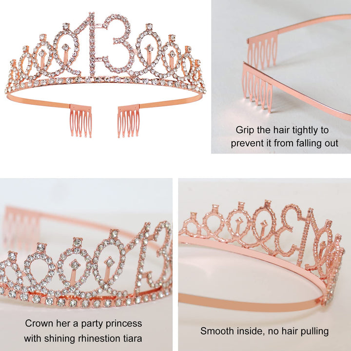 13th Birthday Decorations for Girls - Includes 13th Birthday Sash, 13 Tiara Crown, 13th Cake Topper, Birthday Candles, Pins - Official Teenager 13 Birthday Gifts Decorations Party Supplies for Girls