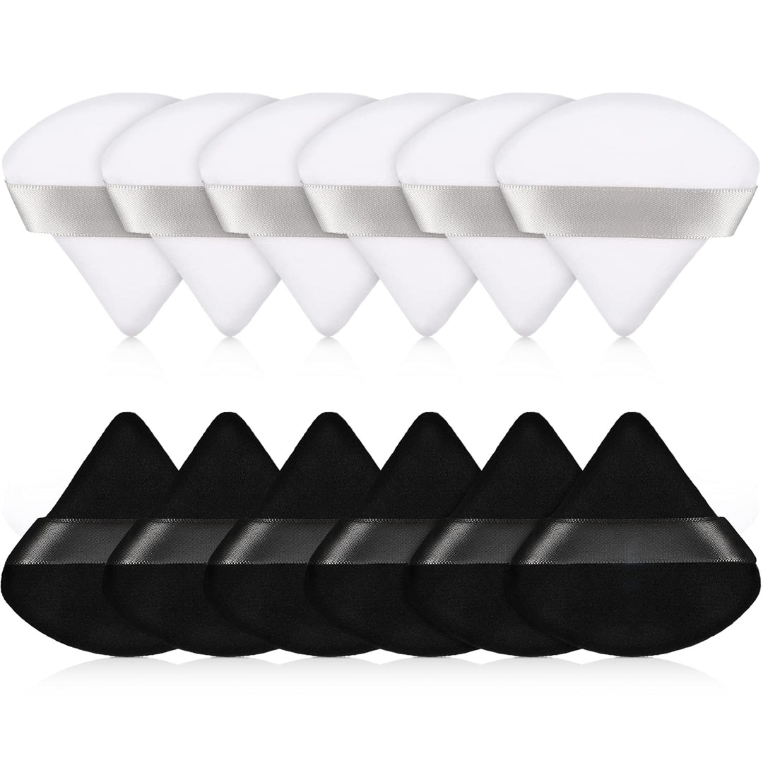 12 Pieces Cotton Powder Puff Triangle Shape Powder Puff Wet and Dry Dual-Use Makeup Puff Cosmetic Makeup Tool with Strap for Powder Foundation, Concealer, Loose Powder, Body Powder