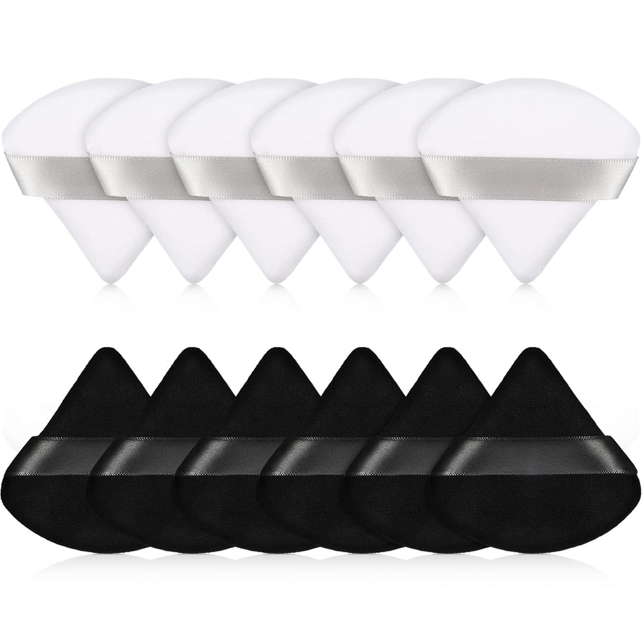 12 Pieces Cotton Powder Puff Triangle Shape Powder Puff Wet and Dry Dual-Use Makeup Puff Cosmetic Makeup Tool with Strap for Powder Foundation, Concealer, Loose Powder, Body Powder