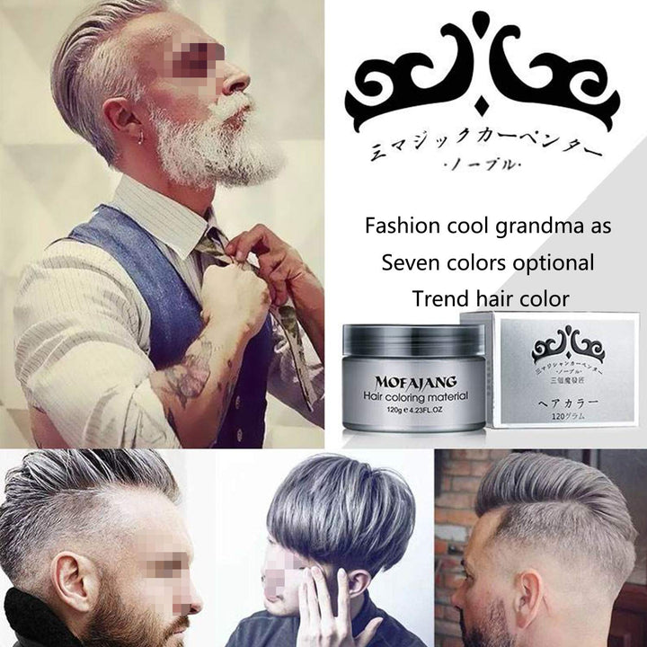 Mofajang Hair Wax Dye Styling Cream Mud, Natural Hairstyle Color Pomade, Washable Temporary, Gray