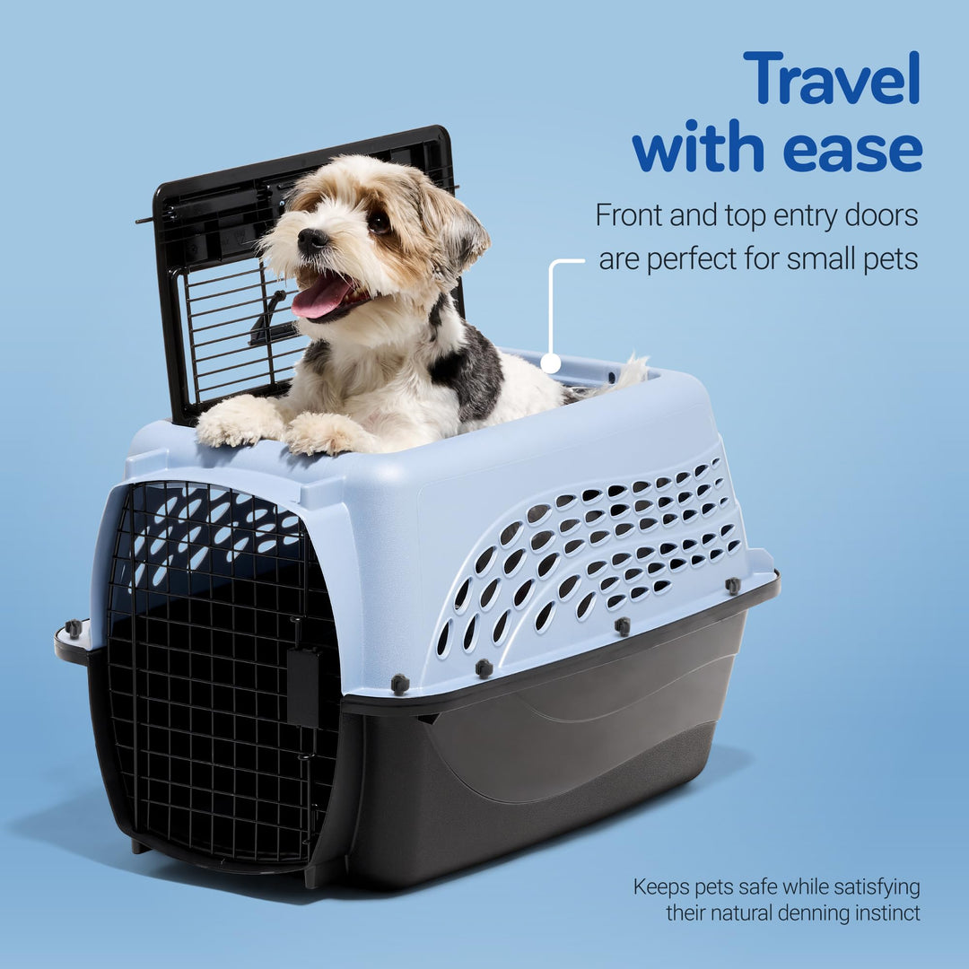 Dog Crates for Small Dogs & Cat Carriers, Two-Door Plastic Pet Kennel, Top & Front Loading, Made in USA, 24, Blue
