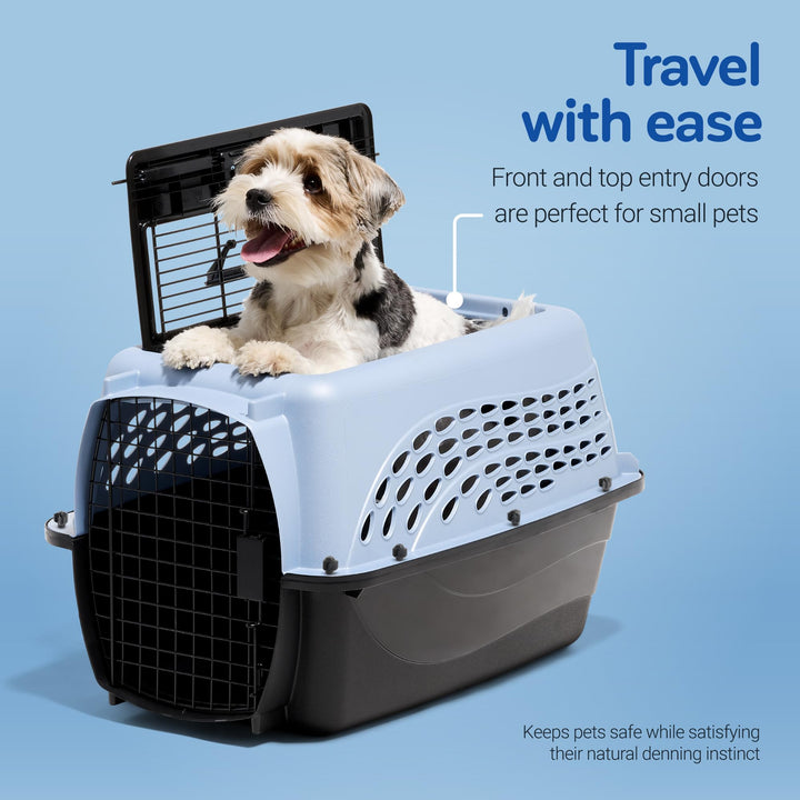 Dog Crates for Small Dogs & Cat Carriers, Two-Door Plastic Pet Kennel, Top & Front Loading, Made in USA, 24, Blue