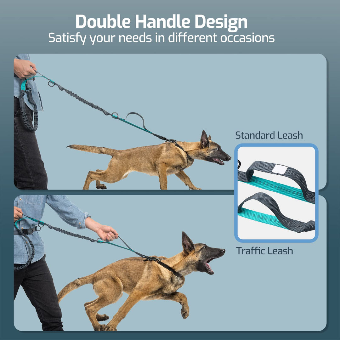Generic Hands Free Dog Leash with Adjustable Waist Belt for Medium and Large Dogs,Dual Padded Handles, Retractable Bungee Reflective Stitches Walking Hiking Running, Blue, 59.05L×1.37W×0.79H