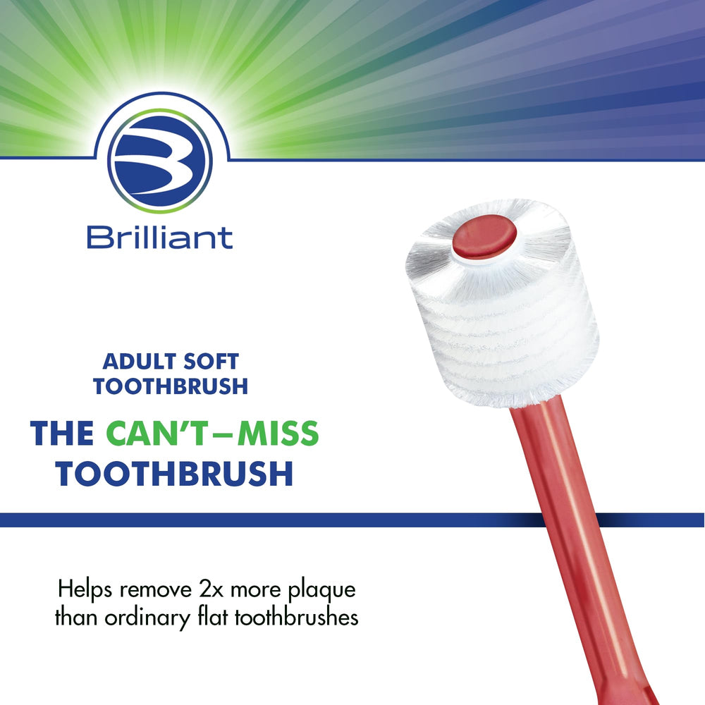 Brilliant Soft Adult Toothbrush by HartFelt - With Over 14,000 360 Degree Micro-Fine, Rounded-Tip Bristles for Easy & Effective Cleaning, Red, 1 Count