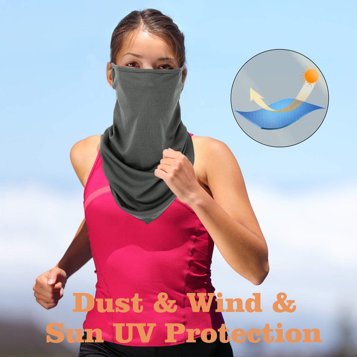 Scarf Mask Bandana with Ear Loops 3 Pack, Neck Gaiter Balaclava UV Sun Protection Face Mask for Dust Wind Outdoors Motorcycle Cycle Bandana Headband for Women Men, Black & Indigo & Wine Red
