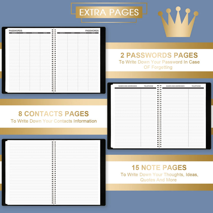 2023-2024 Monthly Planner/Calendar - Jul 2023 - Dec 2024, 18 Months Planner 2023-2024 with Tabs, 8.86 x 11.4, Faux Leather, Pocket, Passwords, 15 Note Pages, Twin-Wire Binding, Thick Paper