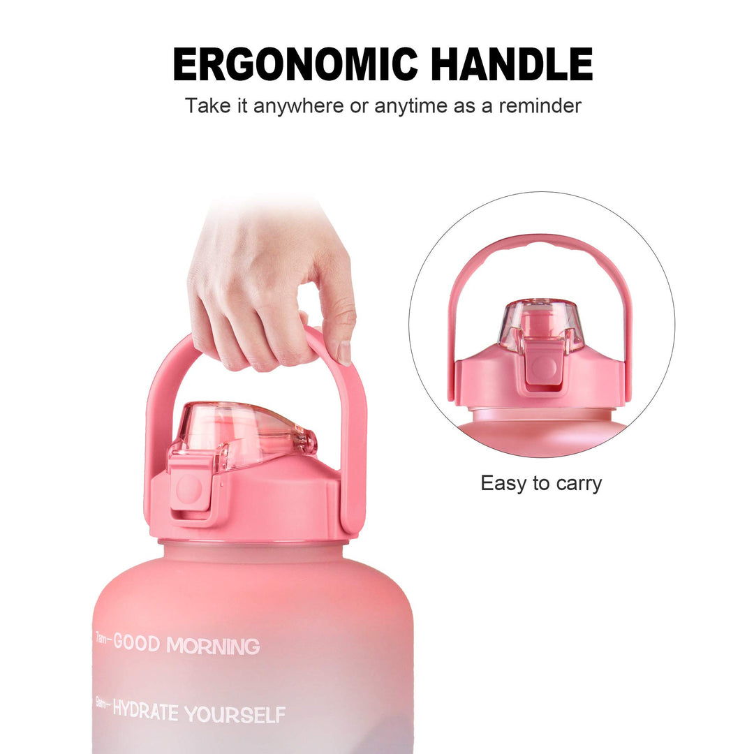 128oz Leak-Proof Gallon Water Bottle with Removable Straw & Handle, BPA Free Drinking Large Water Jug for Fitness, Camping Sports Workouts Gym and Outdoor Activity (Pink/Green Gradient)