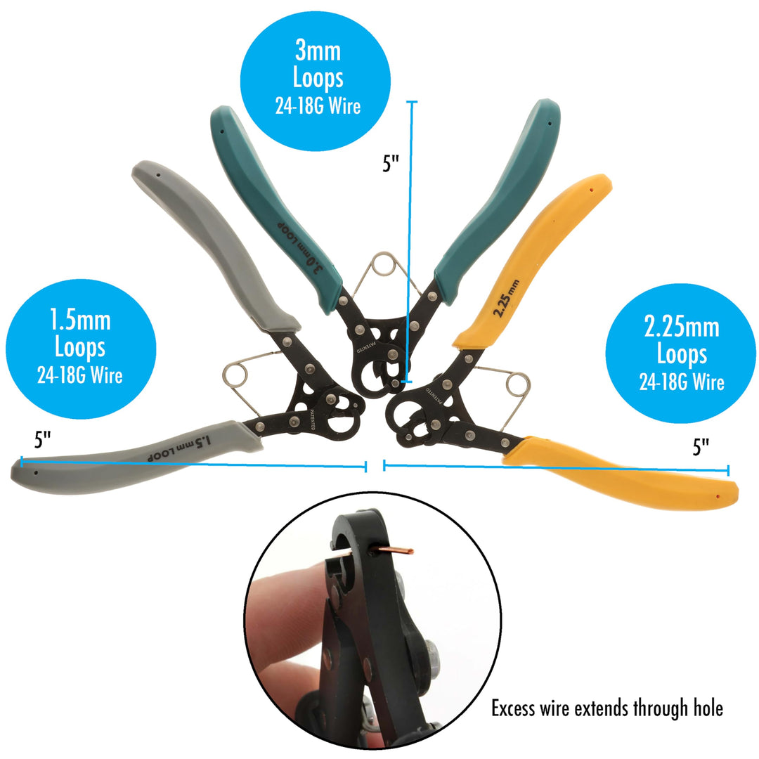 1-Step Combo Pack - 1.5mm, 2.25mm & 3mm Looper Pliers - 24-18g Craft Wire - Instantly Create Consistent Loops for Rosaries, Earrings, Bracelets, Necklaces & Wire Jewelry in One Step