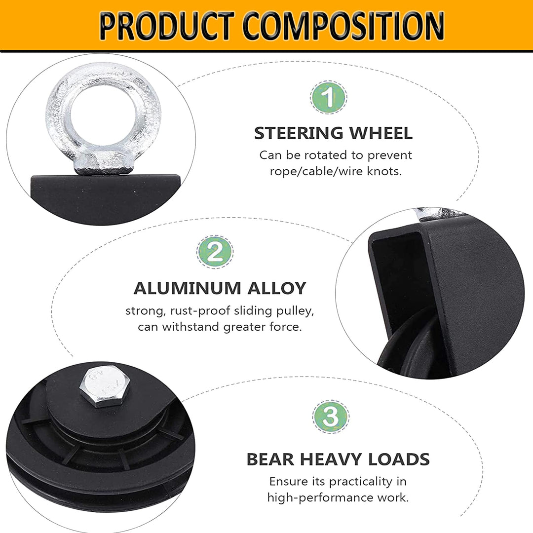 Cable Pulley, Silence Smooth Detachable Rotation Traction Wheel LAT Pulley System Attachment DIY Lifting Blocks Hoists for Home Projects Clothesline Shop Lifts (4.36in)