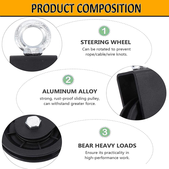 Cable Pulley, Silence Smooth Detachable Rotation Traction Wheel LAT Pulley System Attachment DIY Lifting Blocks Hoists for Home Projects Clothesline Shop Lifts (4.36in)
