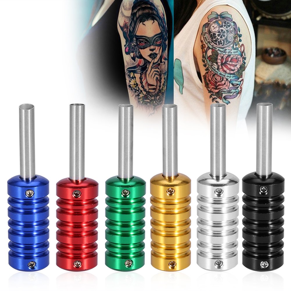 6Colors Tattoo Grips, Tattoo Machine Gun Part Handle Tube Tip Grip Body Art Accessory With Stem Supply(silver)