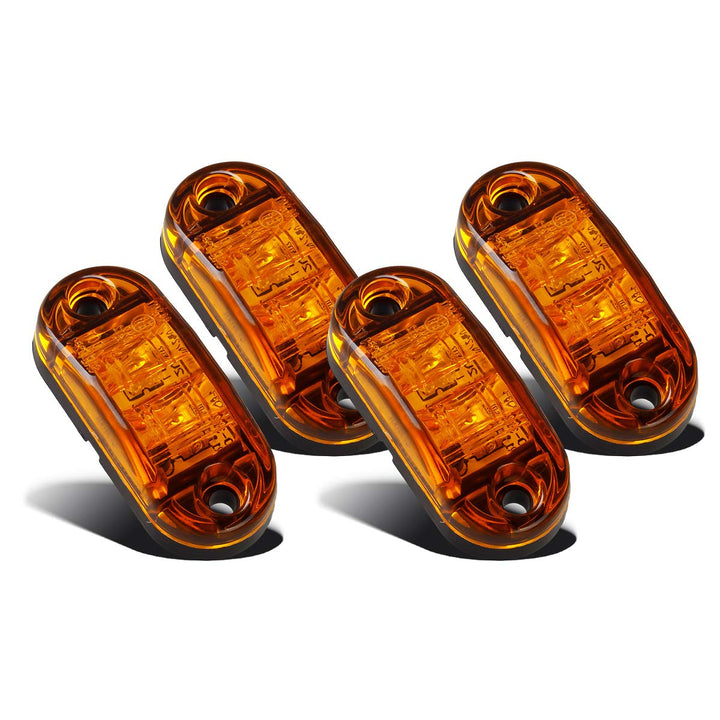 4Pcs 2.5 Inch Oval Amber Led Side Marker/Clearance Lights 2 Diodes Clear Lens Surface Mount Trailer Truck Boat Marine Led Courtesy Lights Indicators Sealed Waterproof 12V