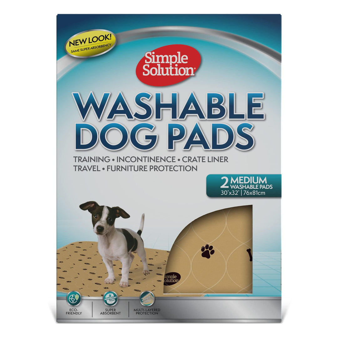 Large Washable Puppy Pad | Reusable Dog Pee Pad | Absorbent and Odor Controlling | 30x32 Inches, 2 Count, Black & Beige