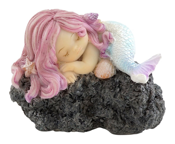 Miniature Fairy Garden and Terrarium Sleeping Little Mermaid on Rock Statue