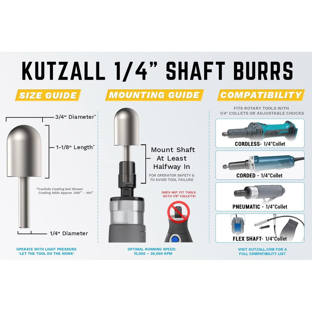 Extreme Ball Nose Rotary Burr 1/4 Shaft, Very Coarse - Woodworking Attachment for Bosch, DeWalt, Milwaukee. Abrasive Tungsten Carbide 3/4(19mm) Dia. X 1-1/8(28.5mm) Length, BNX-34C