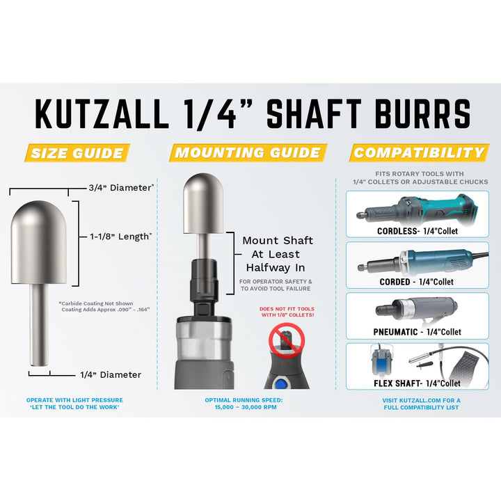 Extreme Ball Nose Rotary Burr 1/4 Shaft, Very Coarse - Woodworking Attachment for Bosch, DeWalt, Milwaukee. Abrasive Tungsten Carbide 3/4(19mm) Dia. X 1-1/8(28.5mm) Length, BNX-34C