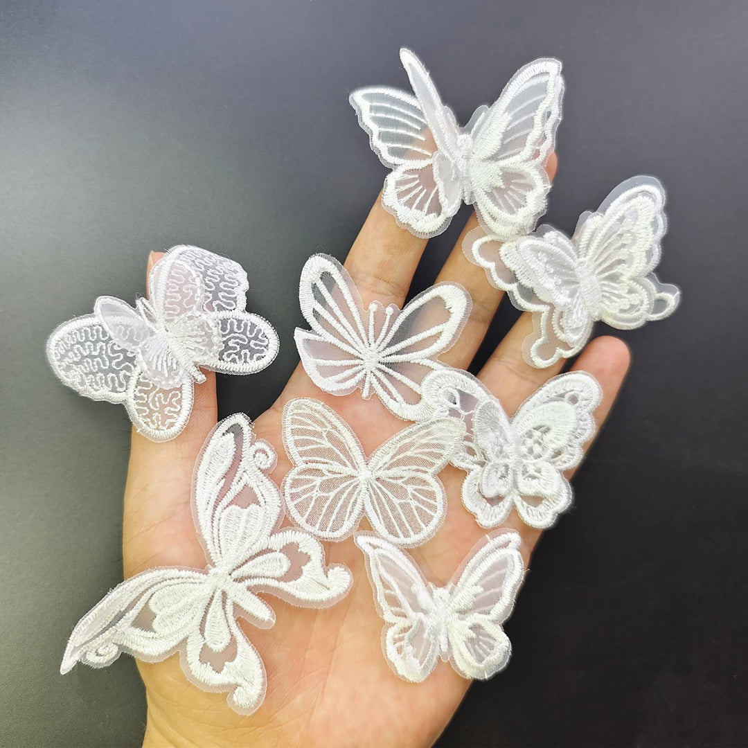 32 Pcs White Lace Butterfly Applique Embroidery,Organza Butterfly Patches Appliques for Clothes,for Wedding Bridal Dress Craft DIY Clothes Hair Ornaments Dress/Hat/Bag Decoration