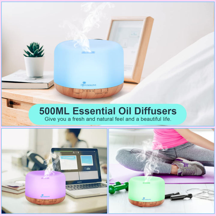 Diffuser Essential Oil Diffusers 500ML Remote Control Aroma Diffuser Cool Mist Aromatherapy Diffuser with Mute Design, Timer and Auto Shut-Off for Office Living Room Yellow