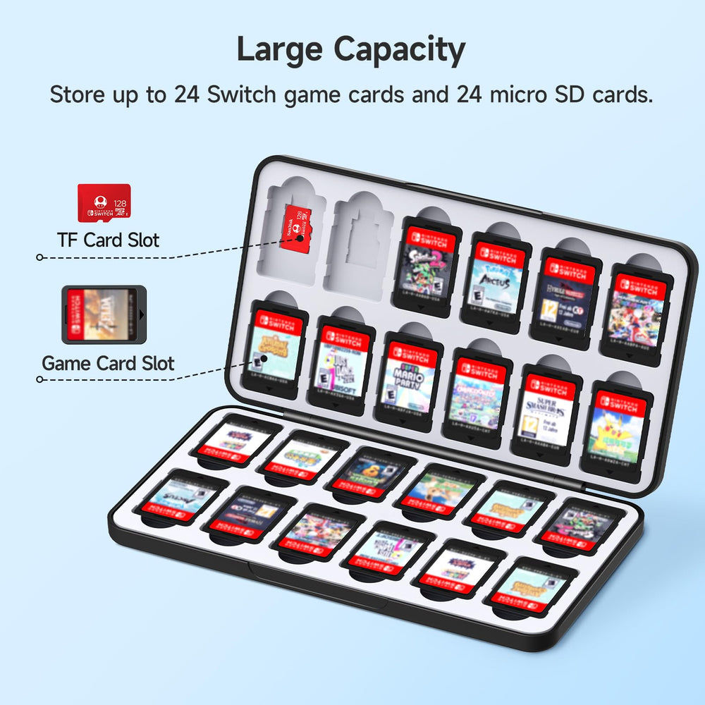 24-Slot Switch Game Card Case Compatible with Nintendo Switch Games & micro SD Cards, Portable Games Holder Organizer Suitable for Switch, Lite & OLED Game Cards, Black