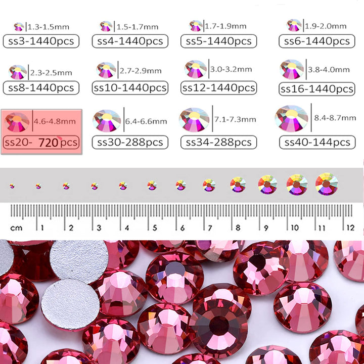 720Pieces SS20 Flatback Rhinestones, 4.8MM Flatback Crystal Rhinestones for Craft Nails Dance Costumes, Flat Back Nail Crystals, Non Hotfix Rhinestones (SS20 / 4.8MM, Rose)