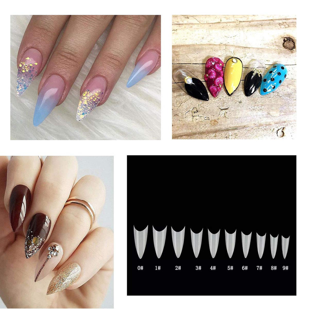 Kissbuty 500 PCS Stiletto Nails Natural Color Sharp Ending False Acrylic Nail Art Tips 10 Sizes With Box Perfect Length for Nail Salons and DIY Nail Art at home (Natural Stiletto Nail Tips)