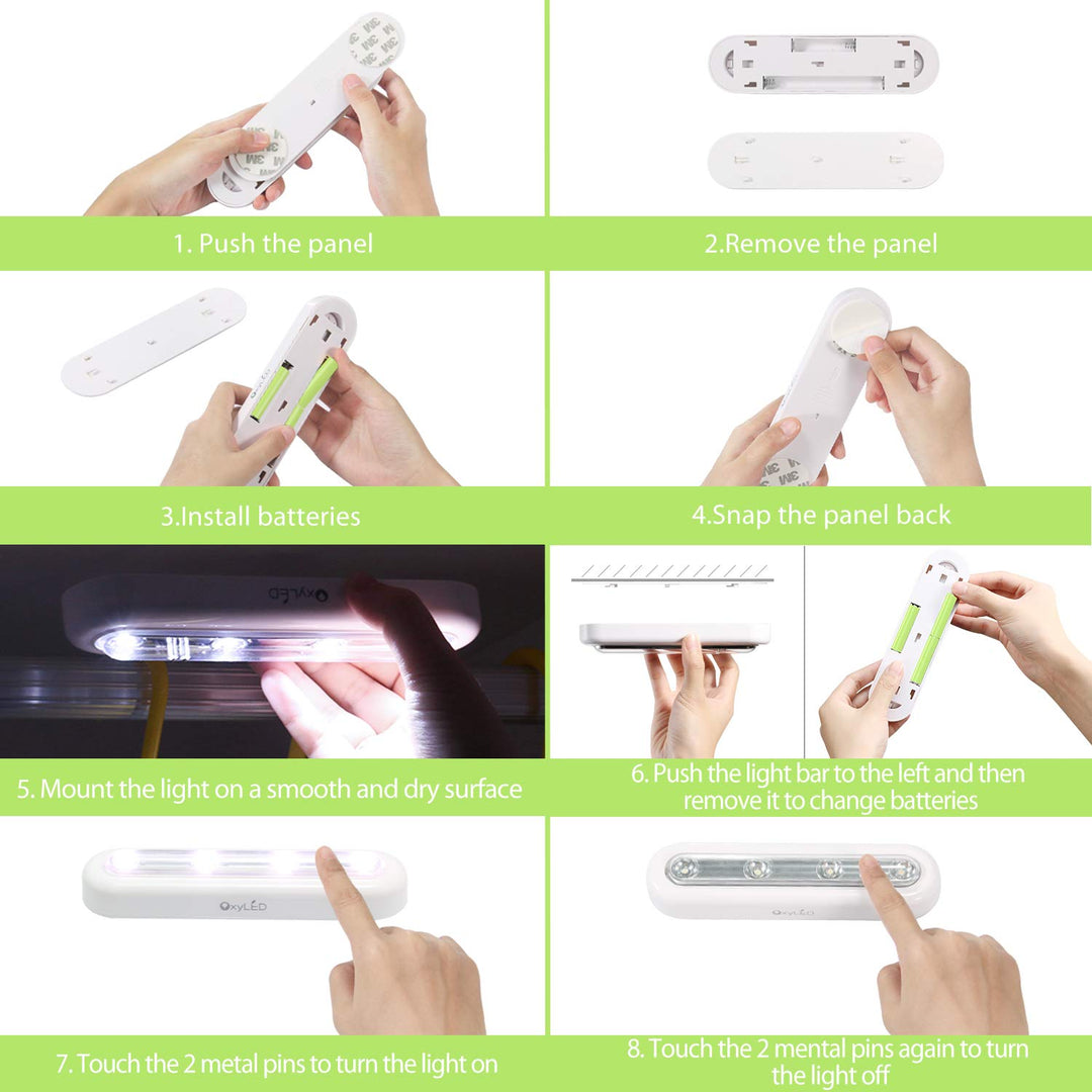 Closet Lights, Touch Light, 4 LED Touch Tap Light, Stick-on Anywhere Push Light, Cordless Touch Sensor LED Night Light, Stair Lights, Light Panel Can Be Rotated 140°(1 Pack, Battery Operated)