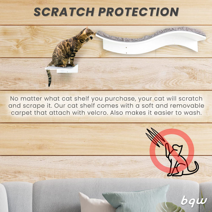 Cat Shelf Wall Mounted Floating Cat Shelf Bed Furniture Climbing Wall for Cat Perching Sleeping Lounging with 2 Steps (Waved)