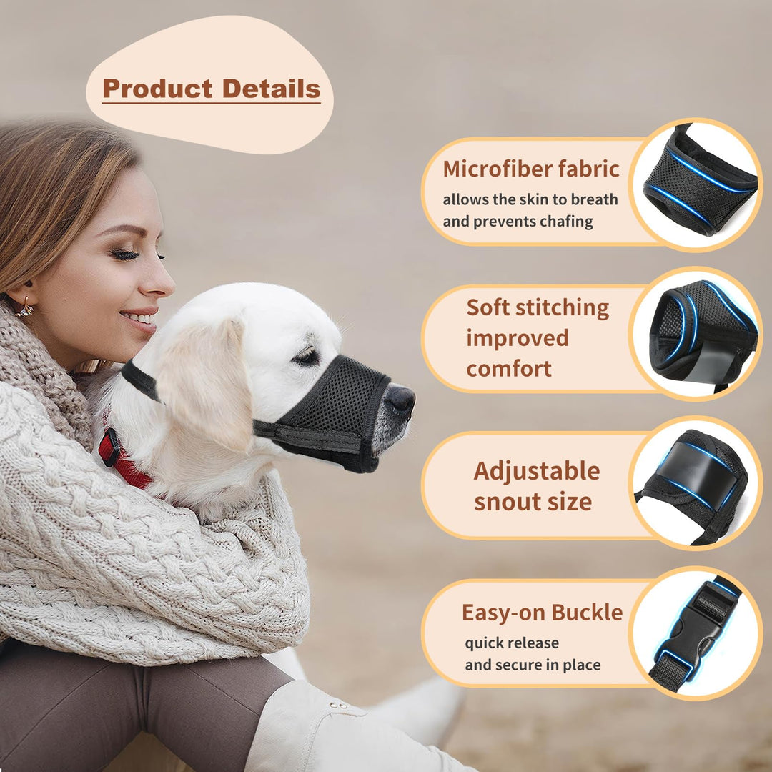 Dog Muzzle,Soft Nylon Muzzle Anti Biting Barking Chewing,Air Mesh Breathable Drinkable Adjustable Loop Pets Muzzle for Small Medium Large Dogs 4 Colors 4 Sizes XS