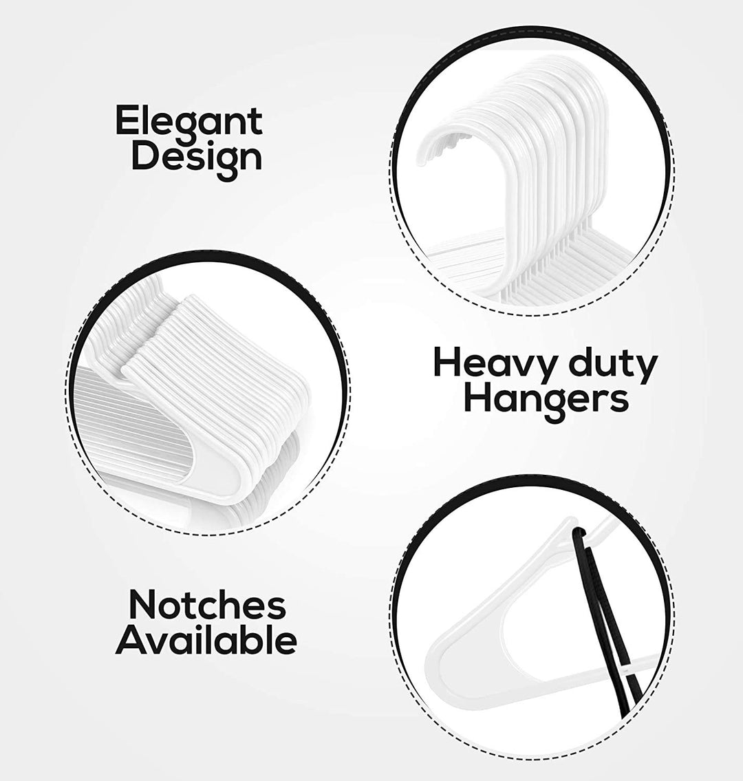 Plastic Hangers 50 Pack - Perfect Space Saving Clothes Hanger - Durable and Strong - Perfect Dorm Room Essentials Or Closet Organizers with Shoulder Grooves (White)
